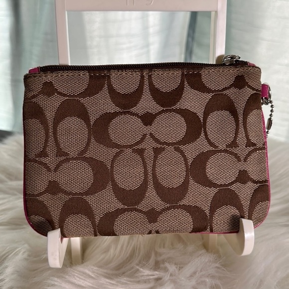 Coach Signature Pink Stripe Canvas Wristlet - Picture 2 of 9